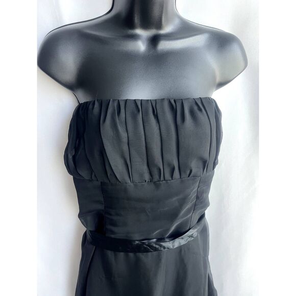 Black Cocktail Midi Dress Chiffon LBD Witchy Romantic Formal Datenight Flare M - Picture 2 of 9